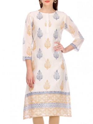 white pure silk block print kurta